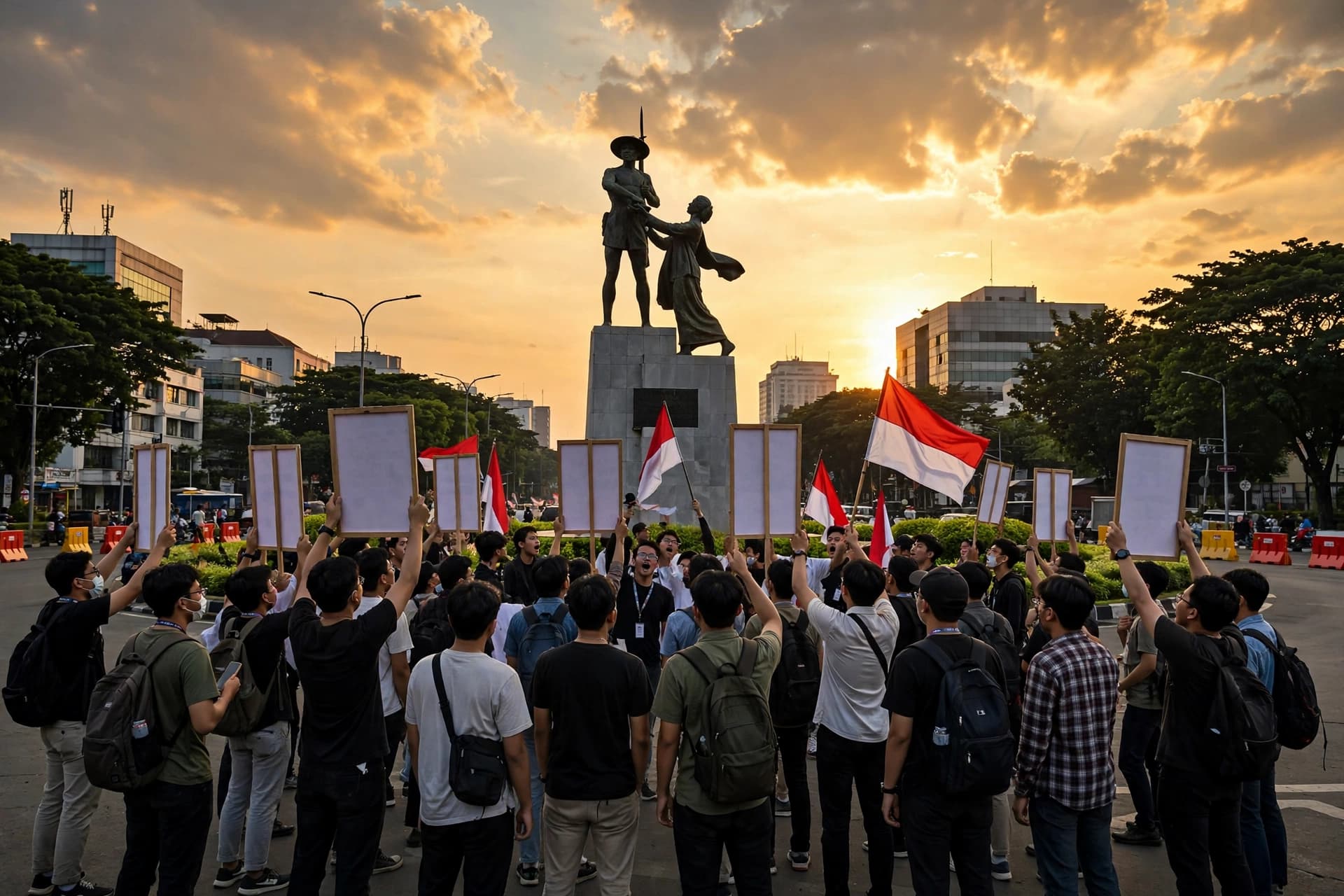 Tanpa Almamater, BEM UI Gelar Demo di Tugu Tani Tandai Dua Tahun Prabowo-Gibran