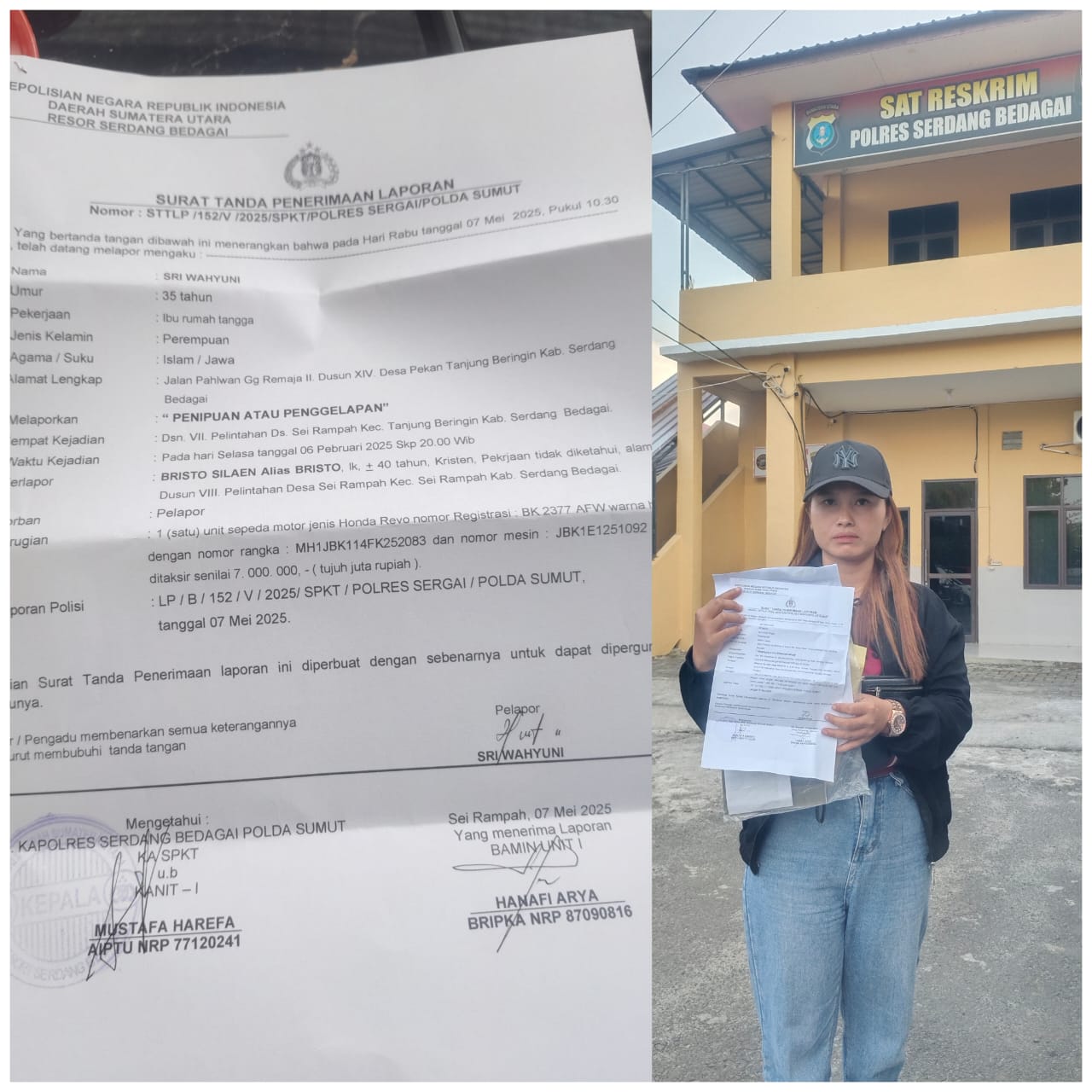 Ibu Rumah Tangga di Sergai Lapor Polisi, Pinjam 2 Juta Motor Jaminan Raib