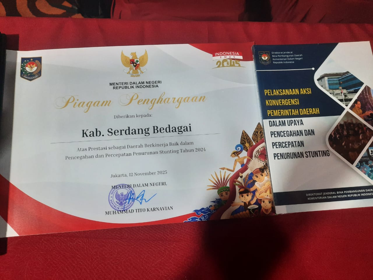 Komit Cegah Stunting, Pemkab Sergai Terima Penghargaan Kemendagri.