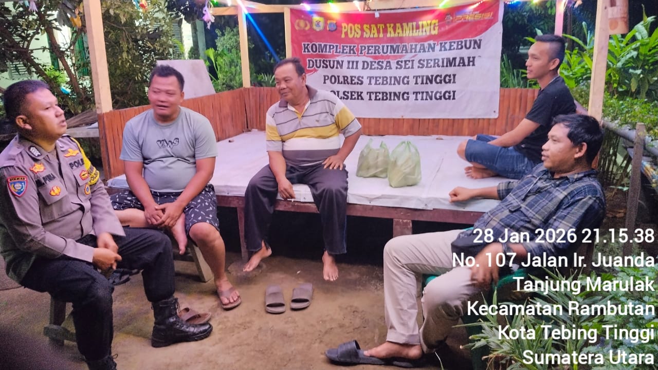 Jaga Kamtibmas, Polsek Tebing Tinggi Sambang ke Pos Satkamling Desa Sei Serimah